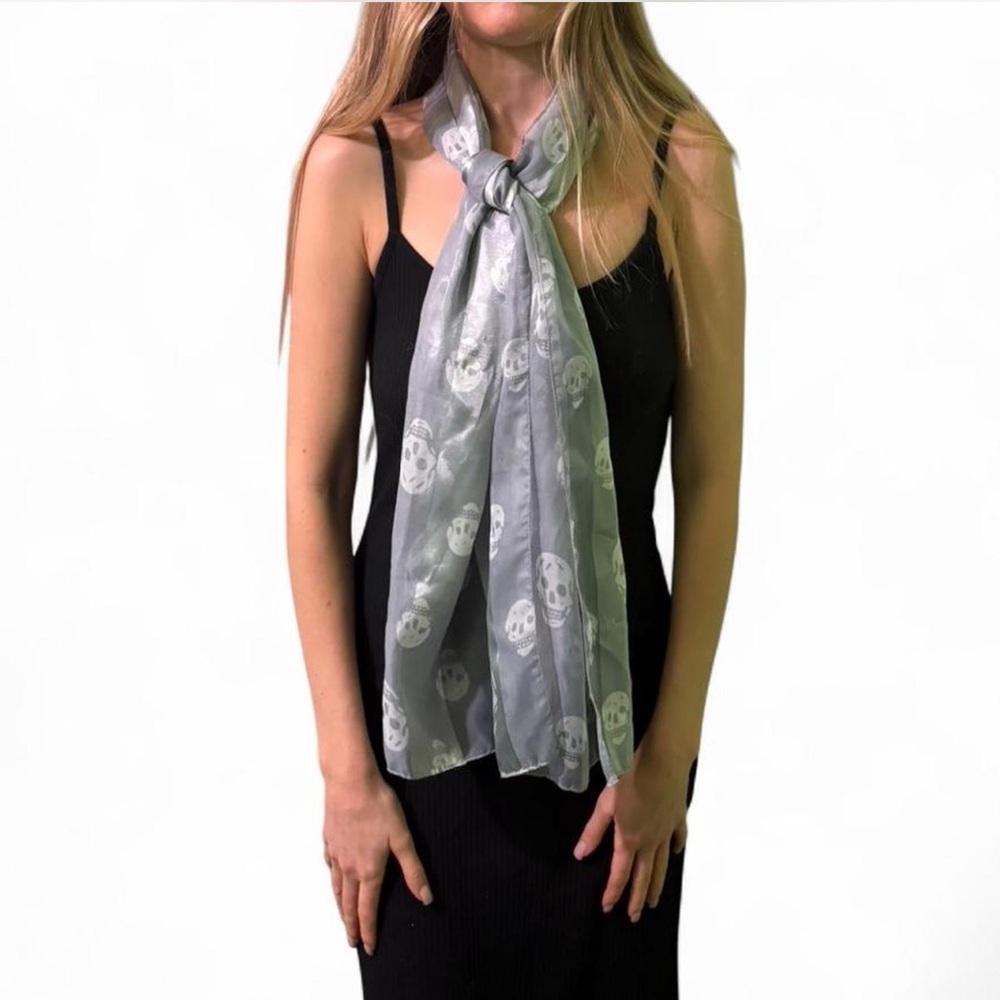 Silky vintage Y2K Blue grey skull scarf rockabilly retro punk whimsy